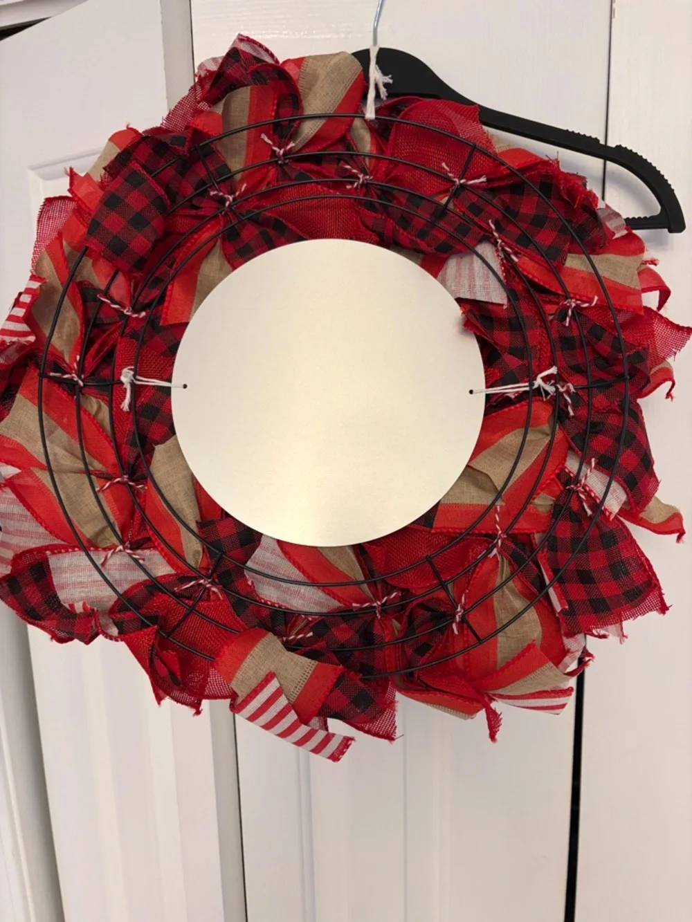 Festive Red Burlap and Stripe Holiday Wreath